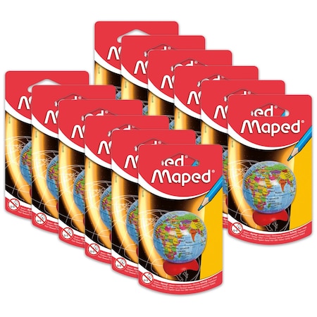 Maped Globe 1-Hole Metal Canister Pencil Sharpener, 12PK 034751TA